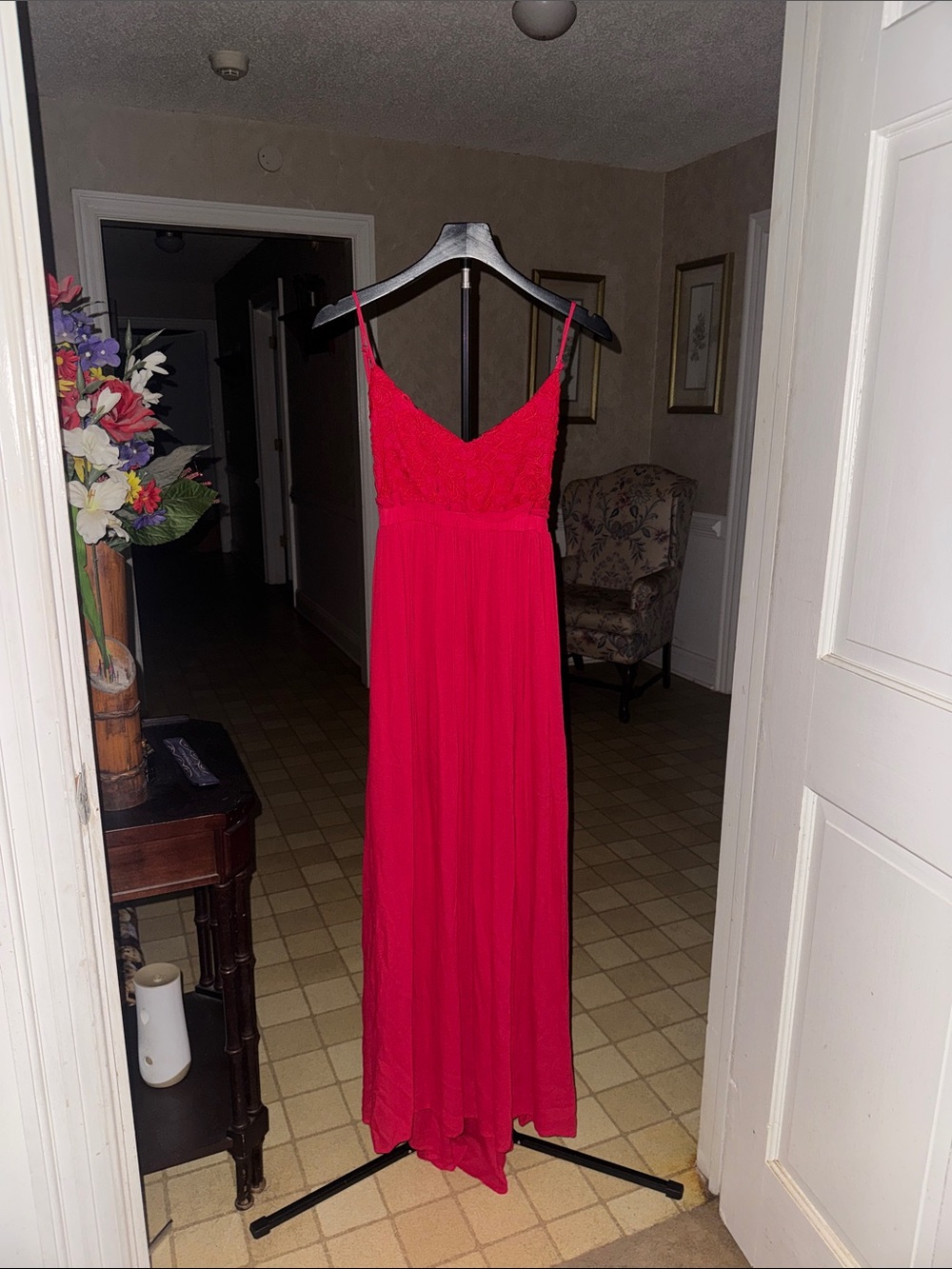 BiBi Fuchsia Red Spaghetti-Strap Maxi Dress